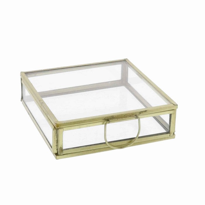 Modern Designed Flat Square Top Box with Metal Handle, Gold and Clear
