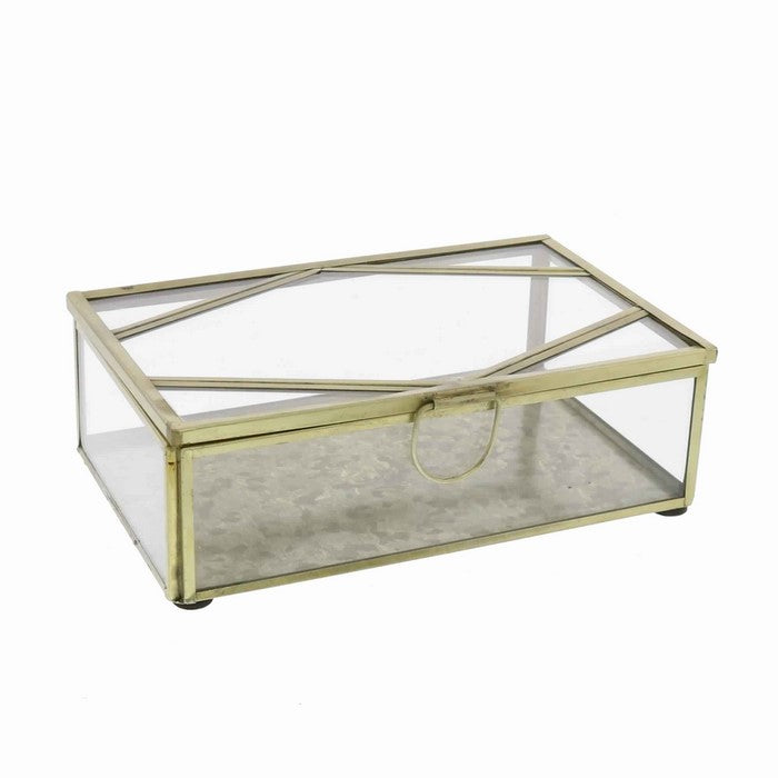Modern Designed Rectangular Top Box With Metal Handle, Gold and Clear