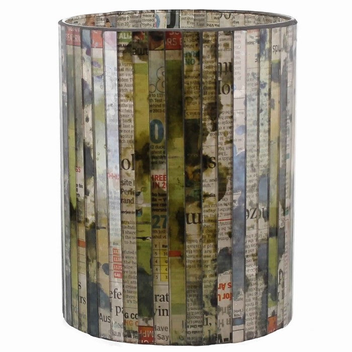 Modern Glass Hurricane with Mosaic Newspaper Graffiti, Multicolor