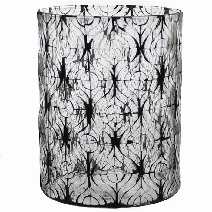 Modern Glass Hurricane with Mosaic Monotone Graffiti, Black and White