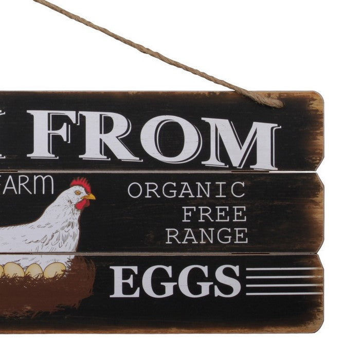 Wooden Wall Art with Fresh From Farm Typography, Set of 2, Brown and Black