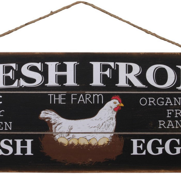 Wooden Wall Art with Fresh From Farm Typography, Set of 2, Brown and Black