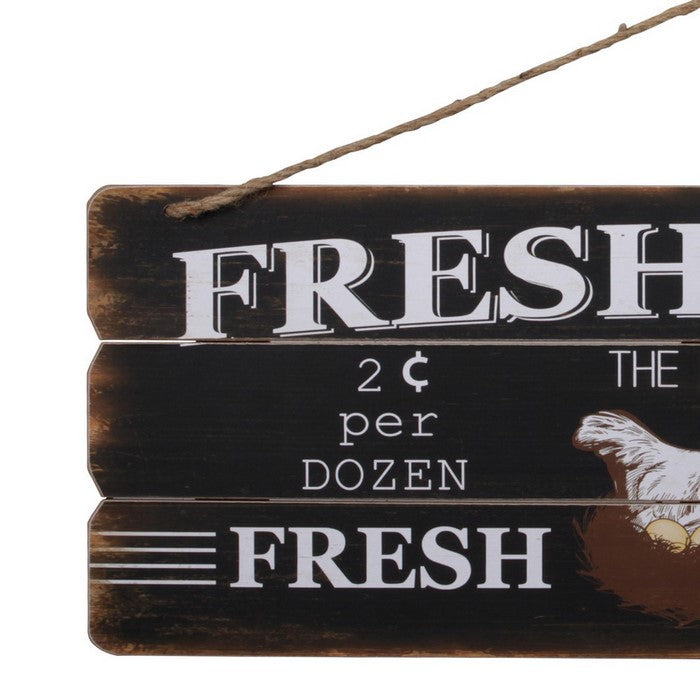 Wooden Wall Art with Fresh From Farm Typography, Set of 2, Brown and Black