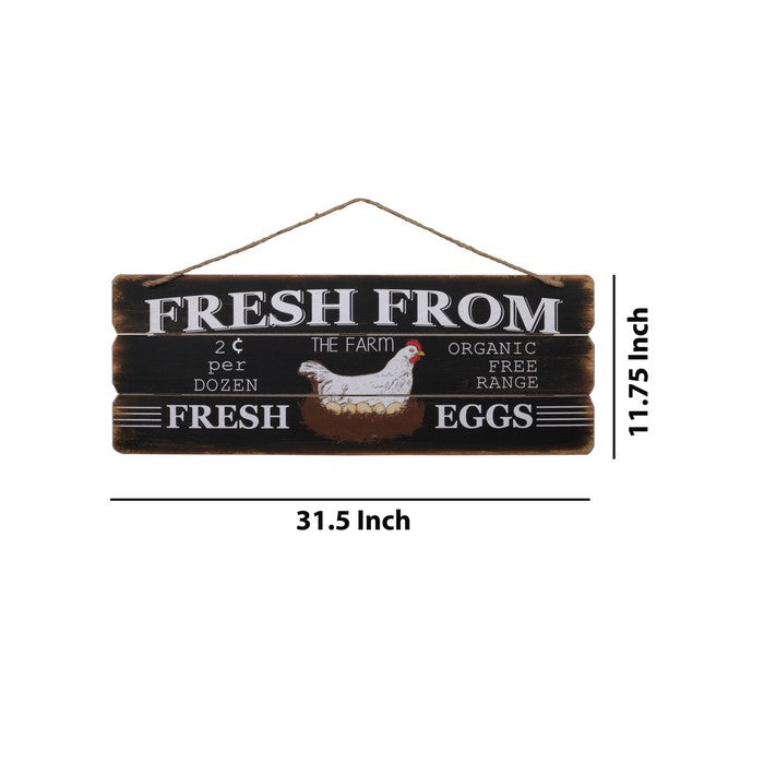 Wooden Wall Art with Fresh From Farm Typography, Set of 2, Brown and Black