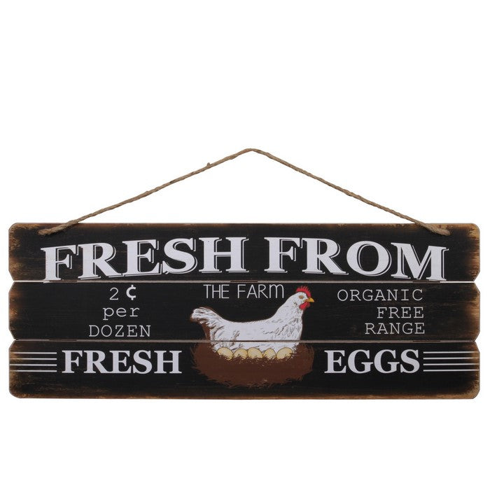 Wooden Wall Art with Fresh From Farm Typography, Set of 2, Brown and Black