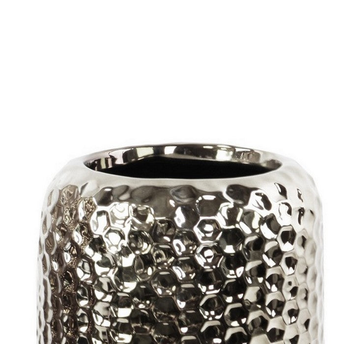 Round Ceramic Vase with Dimple Design, Set of 2, Small, Chrome