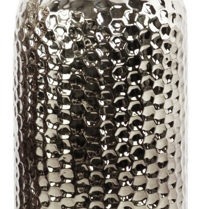 Round Ceramic Vase with Dimple Design, Set of 2, Small, Chrome