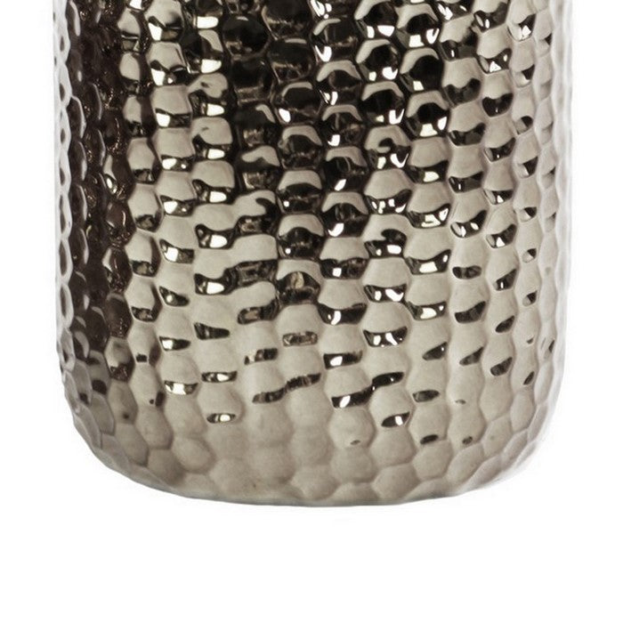Round Ceramic Vase with Dimple Design, Set of 2, Small, Chrome