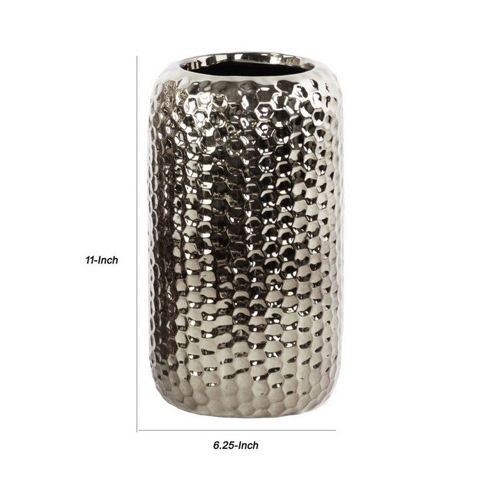 Round Ceramic Vase with Dimple Design, Set of 2, Small, Chrome