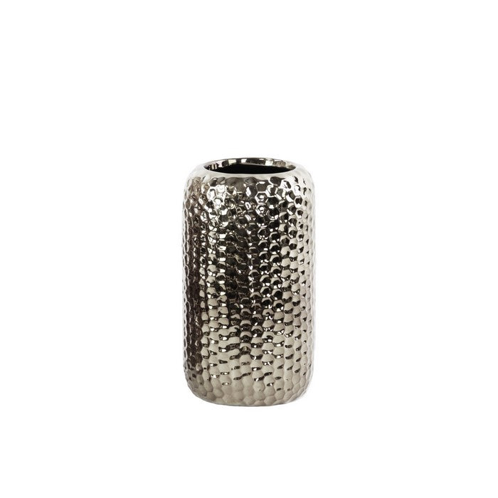 Round Ceramic Vase with Dimple Design, Set of 2, Small, Chrome