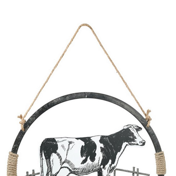 Farmhouse Animals Round Metal Wall Art, Assortment of 4, Black and White