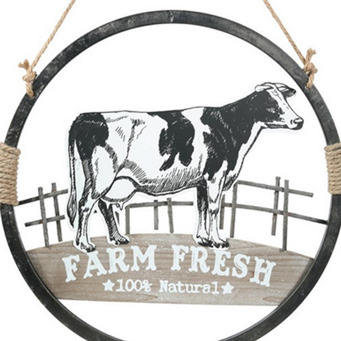 Farmhouse Animals Round Metal Wall Art, Assortment of 4, Black and White