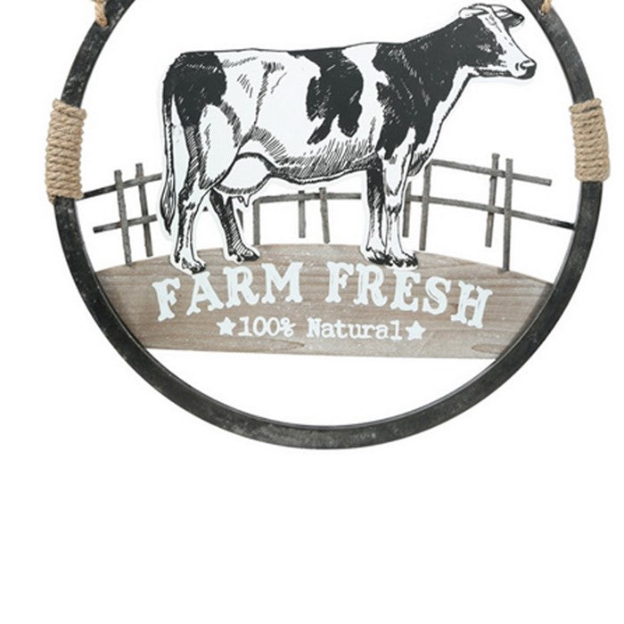 Farmhouse Animals Round Metal Wall Art, Assortment of 4, Black and White
