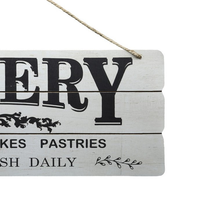 Wooden Wall Art with Bakery Typography, Set of 2, White and Black