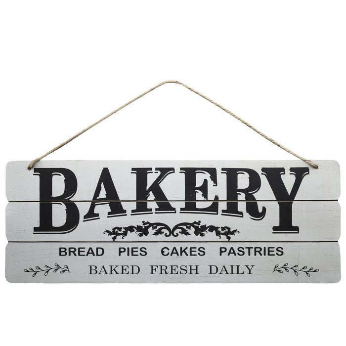 Wooden Wall Art with Bakery Typography, Set of 2, White and Black
