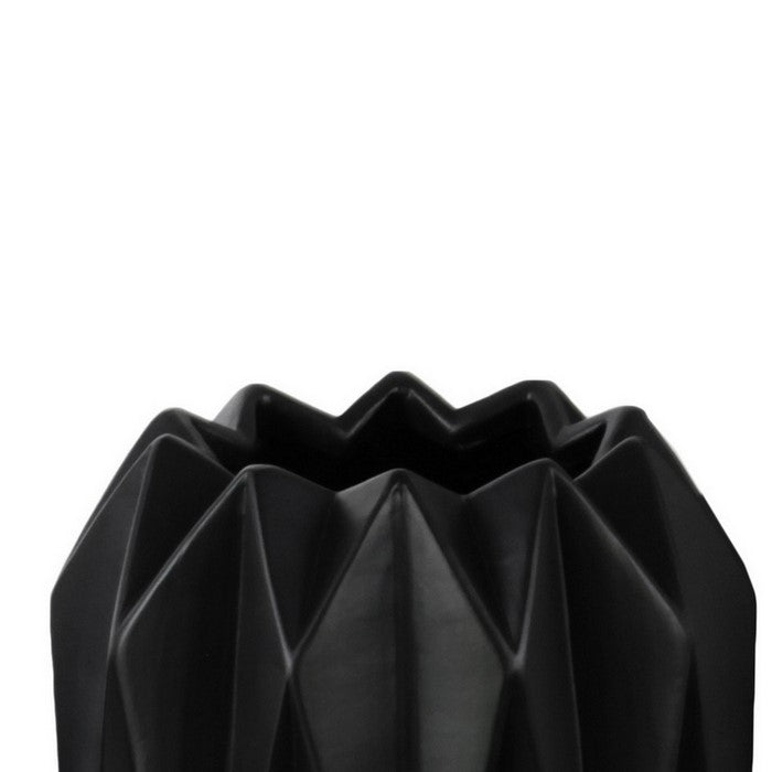 Ribbed Design Ceramic Vase with Uneven Lip, Set of 2, Black