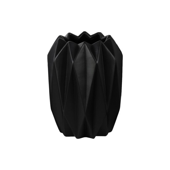 Ribbed Design Ceramic Vase with Uneven Lip, Set of 2, Black