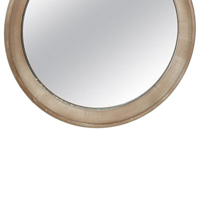 Round Wooden Top Wall Mirror with Beaded Hanger, Set of 2, Brown
