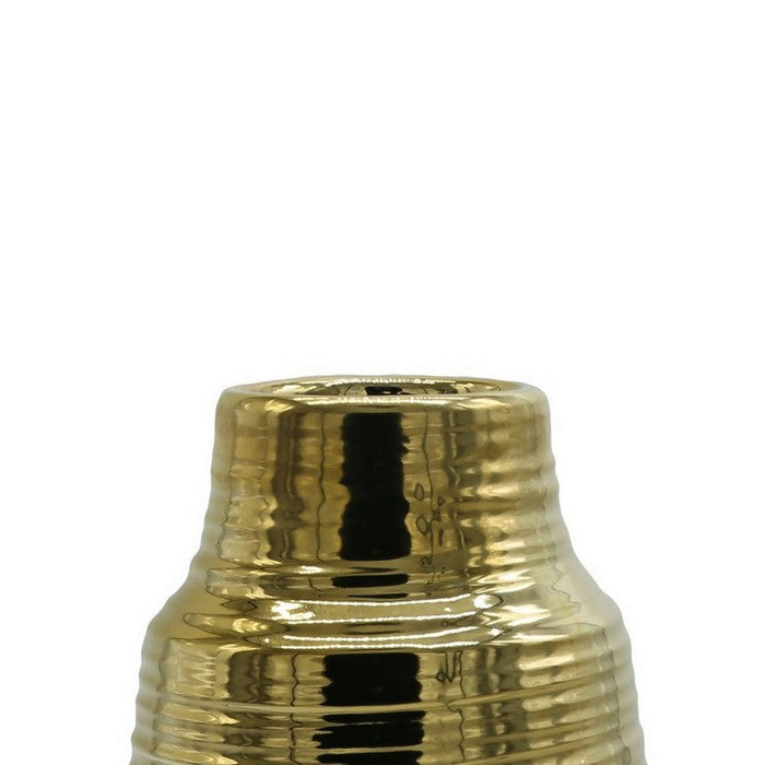 Combed Design Ceramic Vase with Broad Lip, Set of 2, Gold