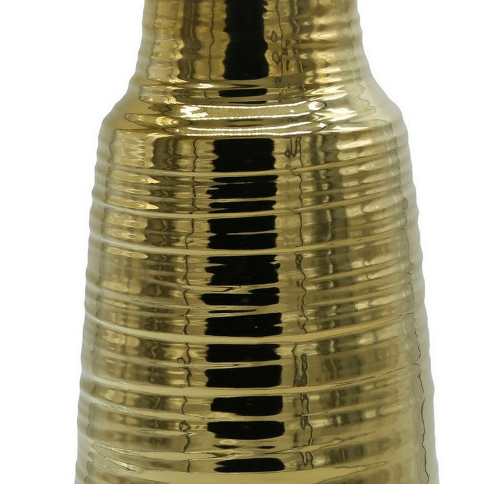 Combed Design Ceramic Vase with Broad Lip, Set of 2, Gold