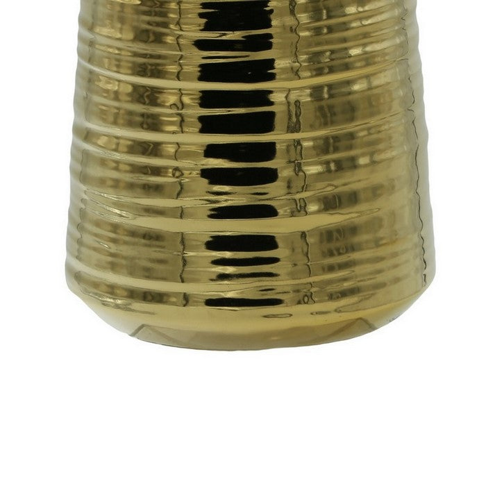 Combed Design Ceramic Vase with Broad Lip, Set of 2, Gold