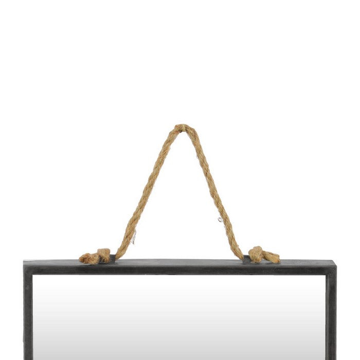 Metal Frame Rectangular Wall Mirror with Rope Hanger, Set of 2, Gray