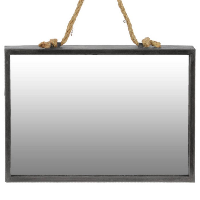 Metal Frame Rectangular Wall Mirror with Rope Hanger, Set of 2, Gray