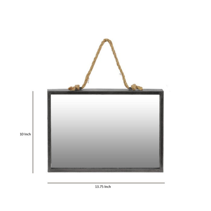 Metal Frame Rectangular Wall Mirror with Rope Hanger, Set of 2, Gray