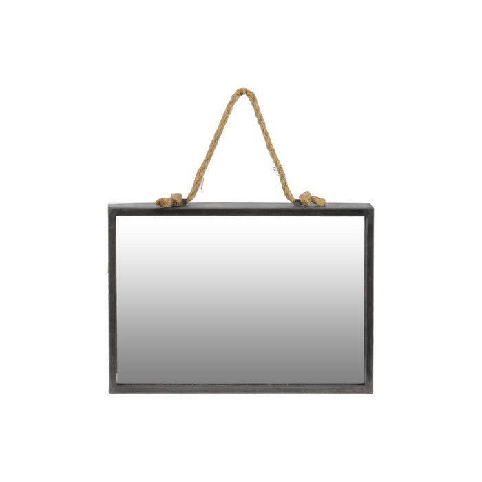 Metal Frame Rectangular Wall Mirror with Rope Hanger, Set of 2, Gray