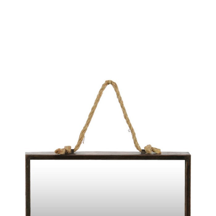 Metal Frame Rectangular Wall Mirror with Rope Hanger, Set of 2, Bronze