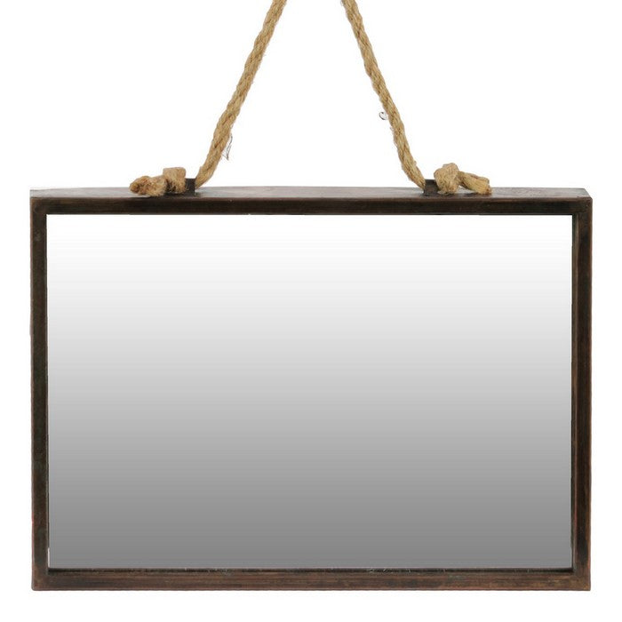 Metal Frame Rectangular Wall Mirror with Rope Hanger, Set of 2, Bronze