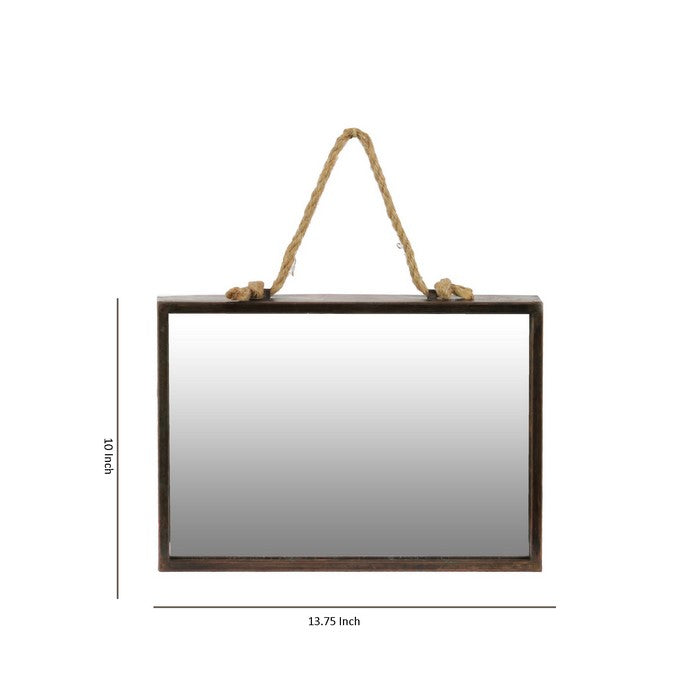 Metal Frame Rectangular Wall Mirror with Rope Hanger, Set of 2, Bronze