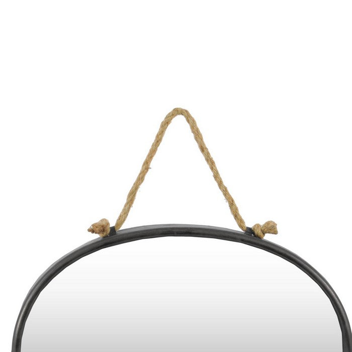 Metal Frame Round Wall Mirror with Rope Hanger, Set of 2, Gray