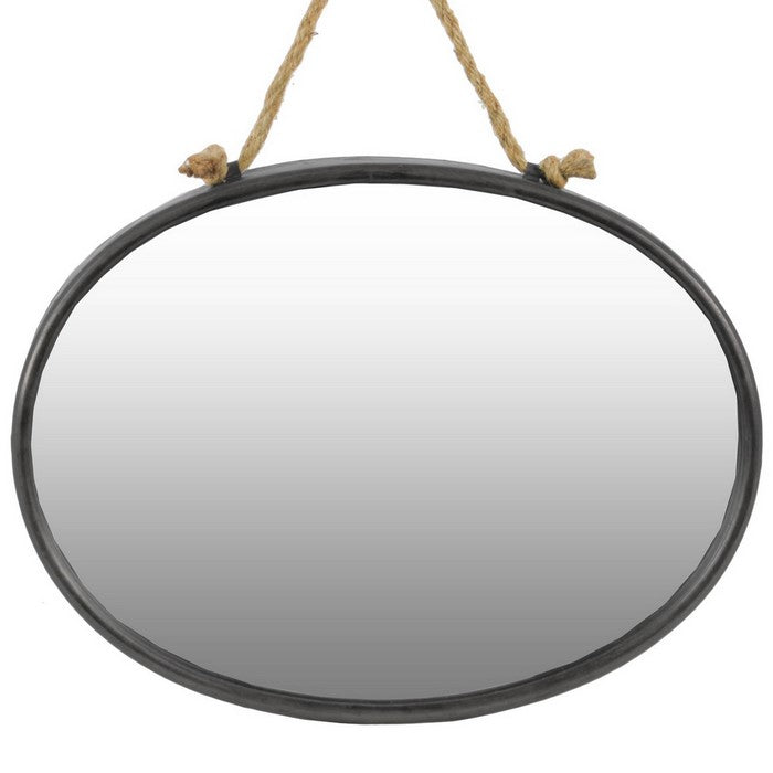 Metal Frame Round Wall Mirror with Rope Hanger, Set of 2, Gray