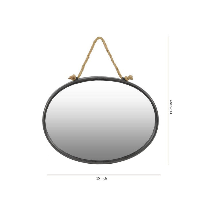 Metal Frame Round Wall Mirror with Rope Hanger, Set of 2, Gray