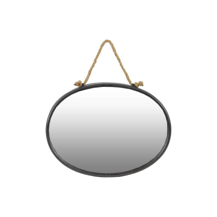 Metal Frame Round Wall Mirror with Rope Hanger, Set of 2, Gray