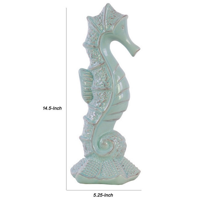 Seahorse Figurine with Sea Star Base, Set of 2, Turquoise Blue