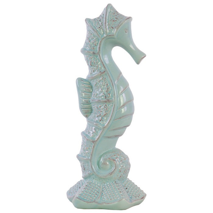 Seahorse Figurine with Sea Star Base, Set of 2, Turquoise Blue