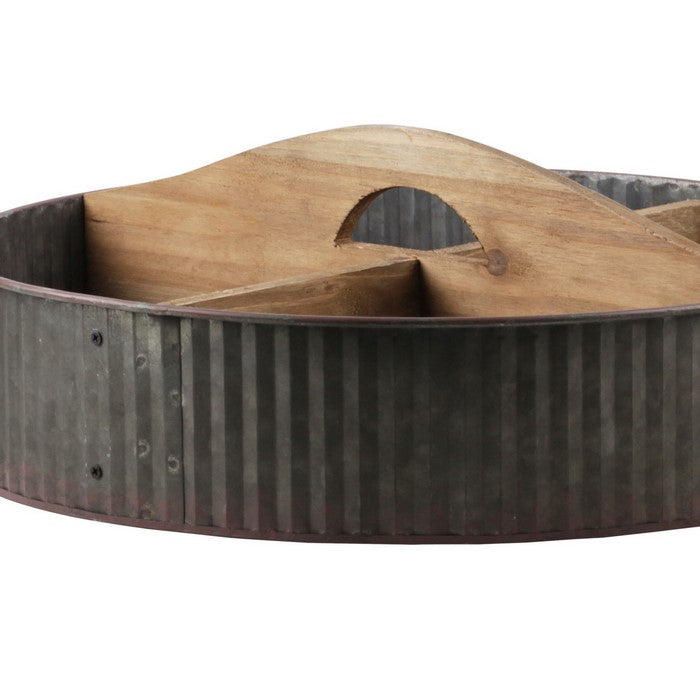 Round Metal Caddy with 4 Compartments, Set of 2, Gray and Brown