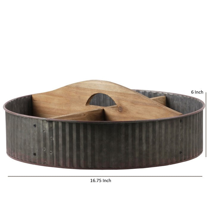 Round Metal Caddy with 4 Compartments, Set of 2, Gray and Brown