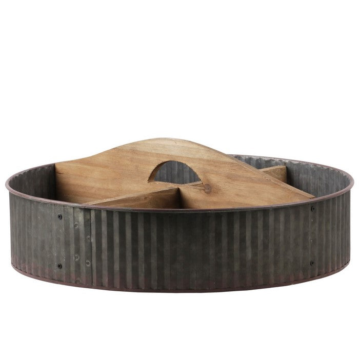 Round Metal Caddy with 4 Compartments, Set of 2, Gray and Brown