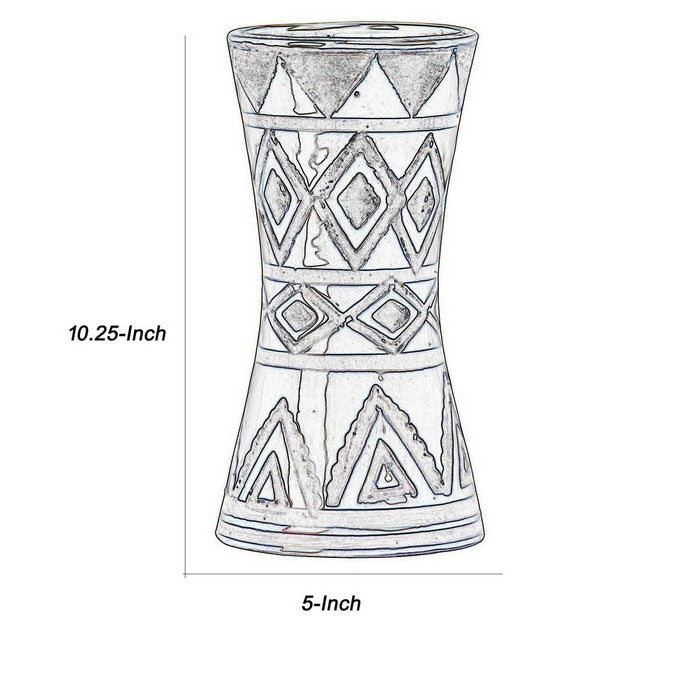 Hourglass Shaped Vase with Trumpet Mouth and Tribal Pattern, Set of 2,Brown