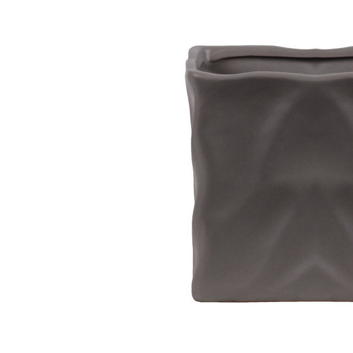 Square Ceramic Pot with Embossed Wave Design, Set of 4, Gray