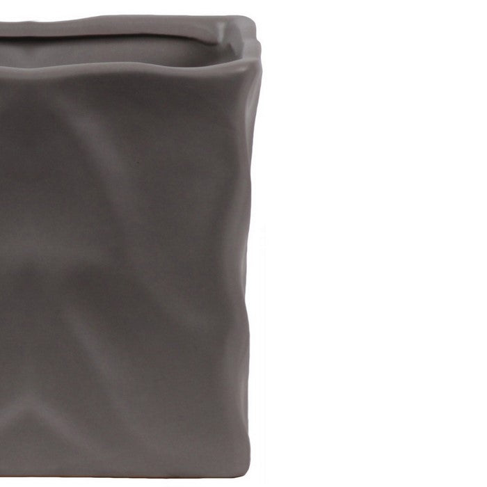Square Ceramic Pot with Embossed Wave Design, Set of 4, Gray