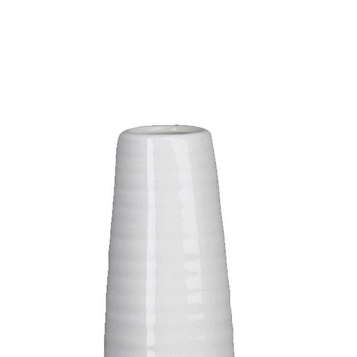 Tall Round Vase with Ribbed Pattern and Speckled Bottom, Set of 2, White