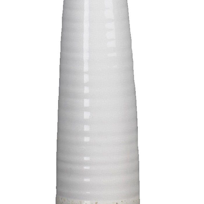 Tall Round Vase with Ribbed Pattern and Speckled Bottom, Set of 2, White