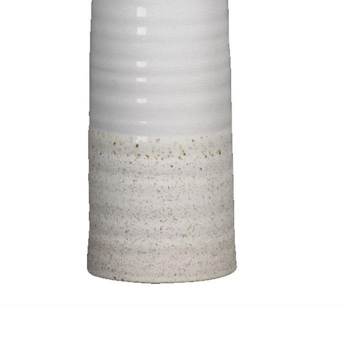 Tall Round Vase with Ribbed Pattern and Speckled Bottom, Set of 2, White