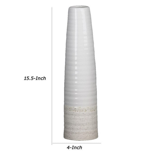 Tall Round Vase with Ribbed Pattern and Speckled Bottom, Set of 2, White
