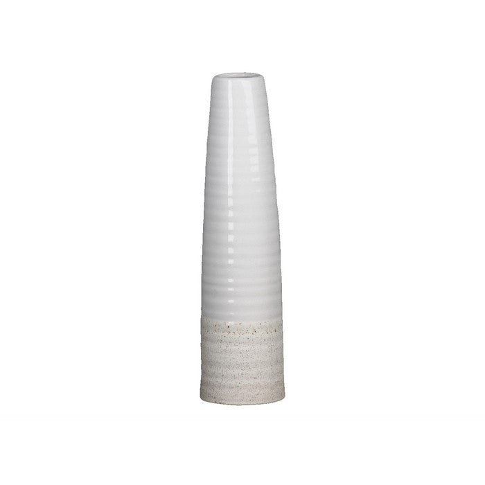 Tall Round Vase with Ribbed Pattern and Speckled Bottom, Set of 2, White