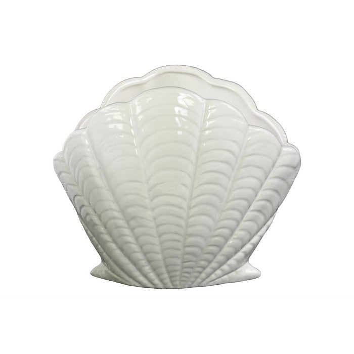 Standing Ceramic Frame Open Clam Seashell Figurine, Set of 2, White